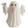 Small Ghost Figurine Vase Light Up Ceramic Figurines for Halloween Decor Cute White Statue Decorative Sculpture with Pink Tongue LED Night