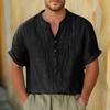 Maglia Pullover Casual da Uomo con Collo Rialzato Top T-shirt Sottile in Cotone e Lino Retro