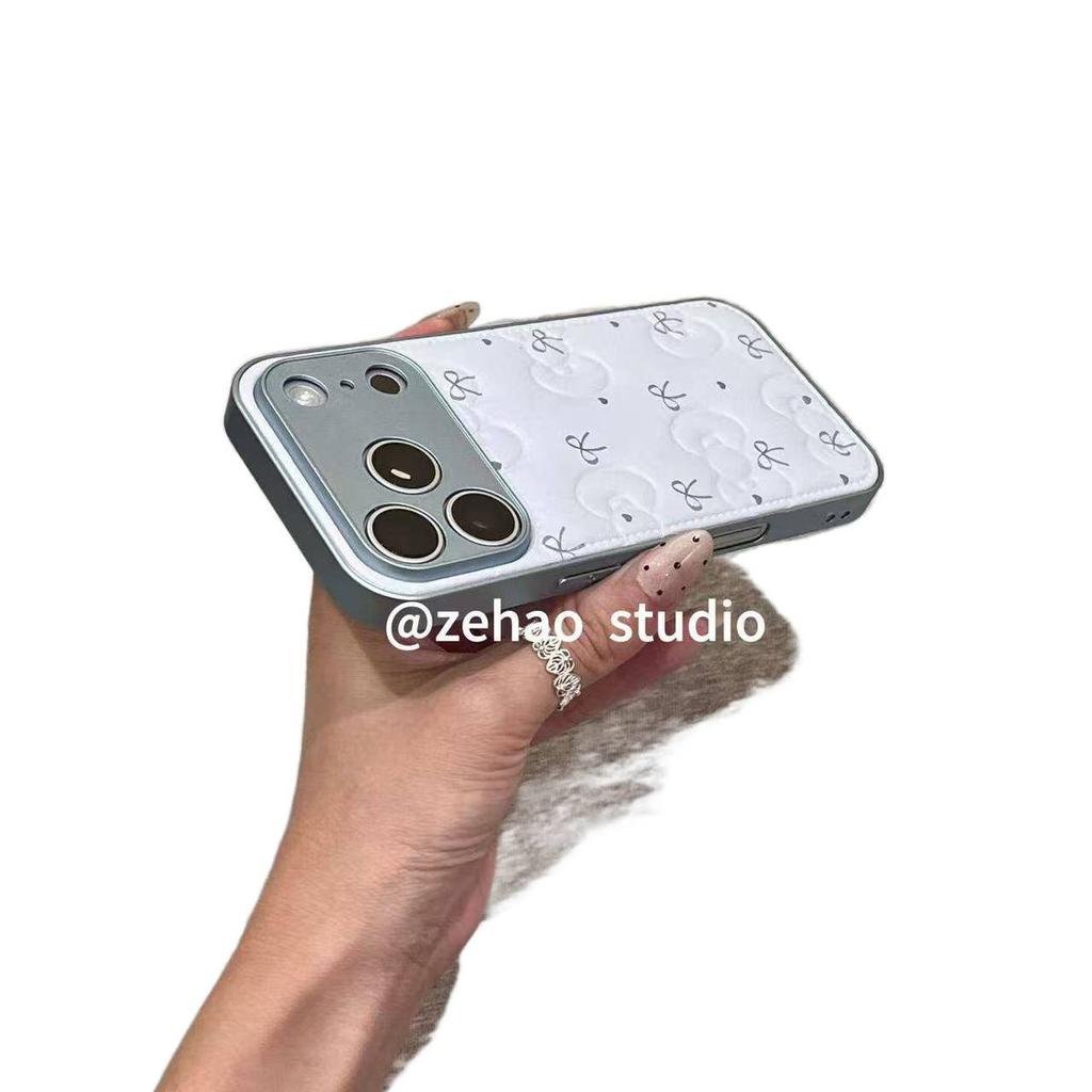 Electroplated Blue Leather Bow Is Suitable for Apple 17promax Mobile Phone Case Iphone16pro Protective Case 1.