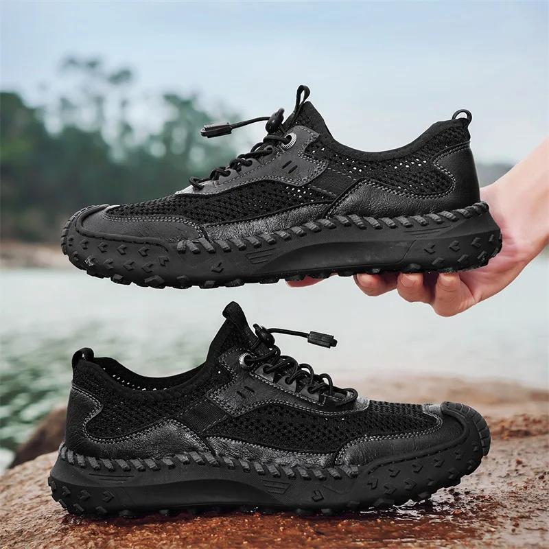 Outdoor Men's Summer Knit Sneakers Lightweight Mesh Shoes Quick-Dry Athletic Shoes Comfortable Treking Footwear Non-Slip Sandals