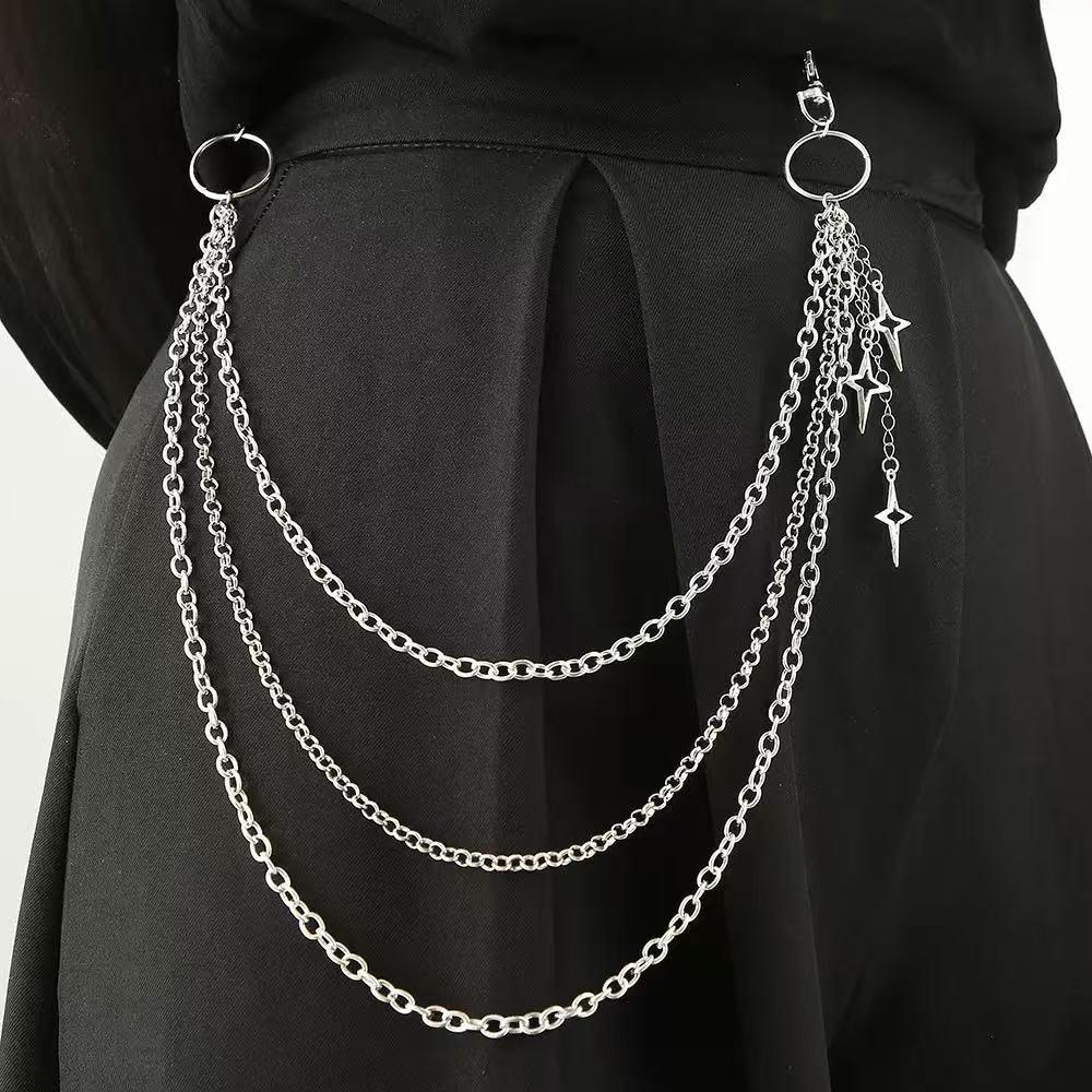 Custom Multi-Layer Metal Star Pendant Pants Chain - Trendy Four-Pointed Ornament