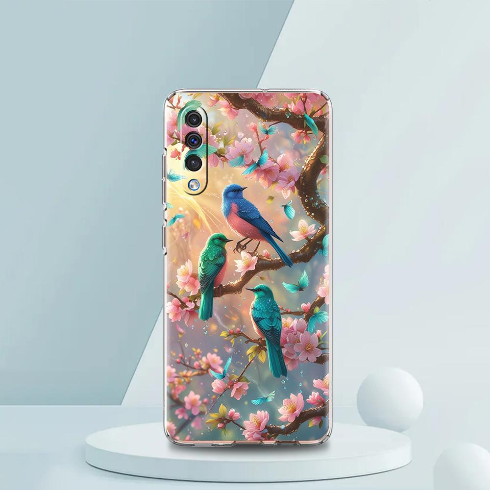 Transparent Phone Case for Samsung Galaxy A16 A14 A12 A22 A24 A42 A02 A06 A20 A30 A40 Soft TPU Cover Flower Floral Bird Pattern