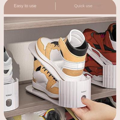 PP Storage Shoe Rack Adjustable Contrast Color Design Shoe Slots Organizer Double Layered Two Gear Height Wardrobe Stacker Home