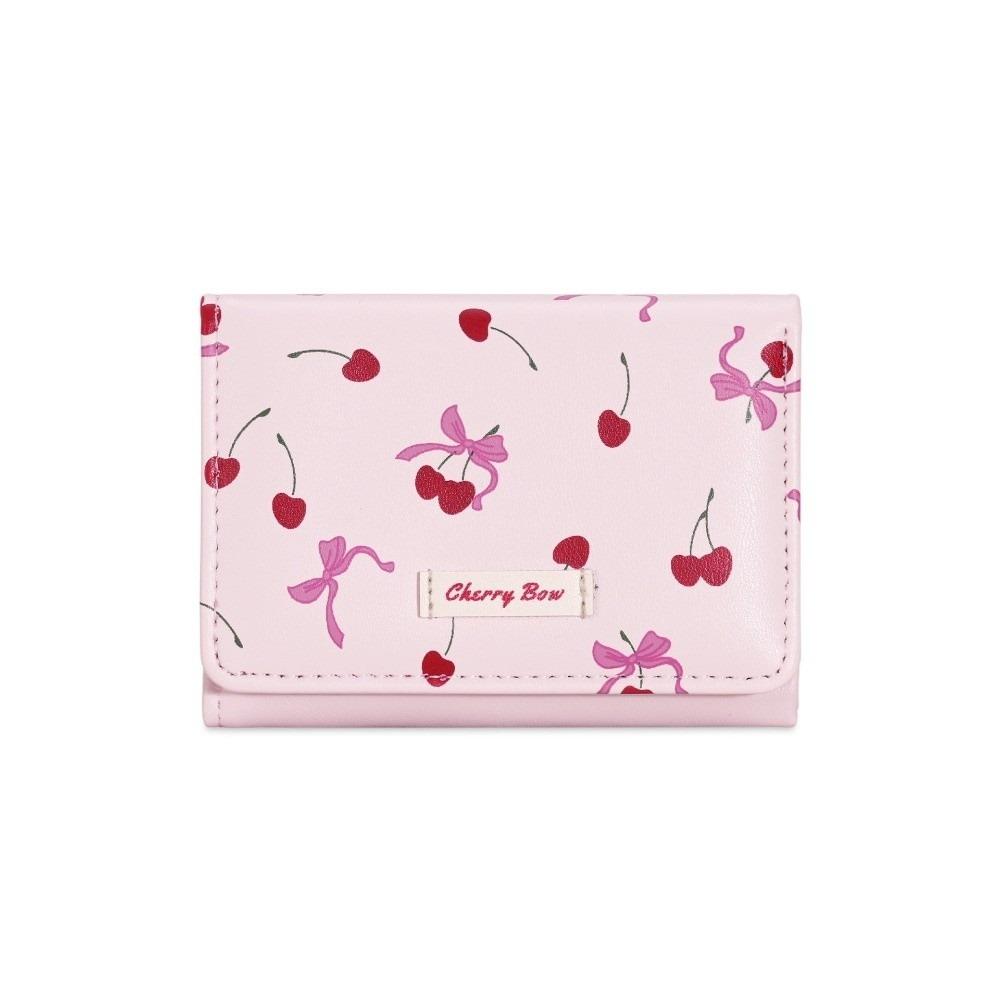 Printing PU Leather Wallet Bow Card Holder Portable Tri-fold Wallet Student розовый