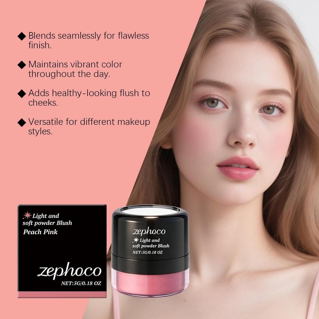Zephoco Light & Soft Peach Pink Blush - Pure Innocence, Fine Pigmentation, Portable for Date Night Makeup