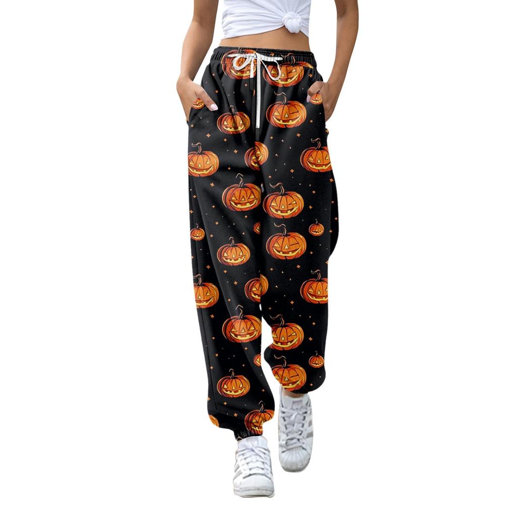 Damenmode Halloween Lockerer Kordelzug in der Taille Einfarbig Lässige Sporthose