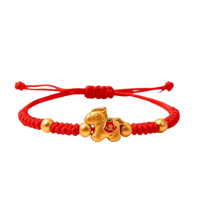 Chinese Style Horse Year Lucky Red Braided Rope Bracelet for Women and Men Cute Cartoon Copper Coin Charm Bracelet Jewelry Gift