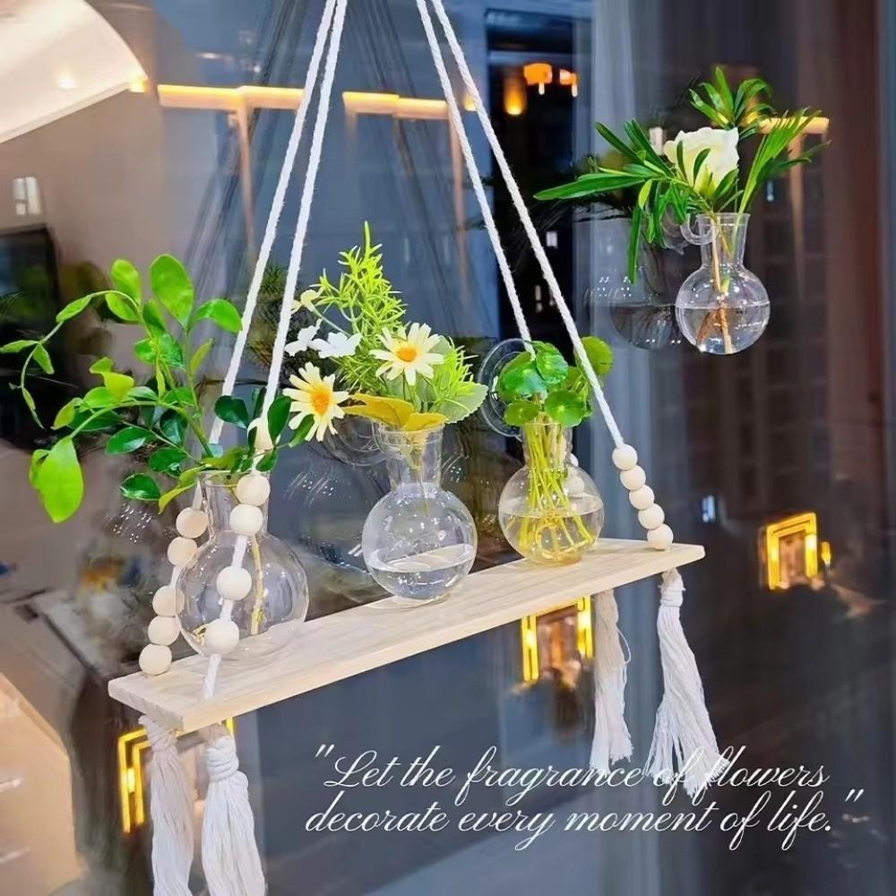 4pcs/set with Suction Cups Plant Hydroponic Vase Transparent Hanging Fish Tank  Living Room