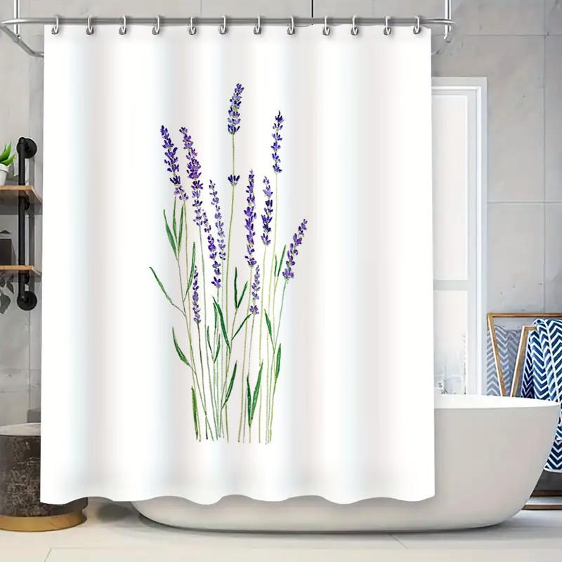 

Floral Shower Curtain Lavender Purple Flower Botanical Farmhouse Bathroom Decor Set Waterproof Vintage Home Textile Wall Hanging W60H190(CM)-1 Pcs