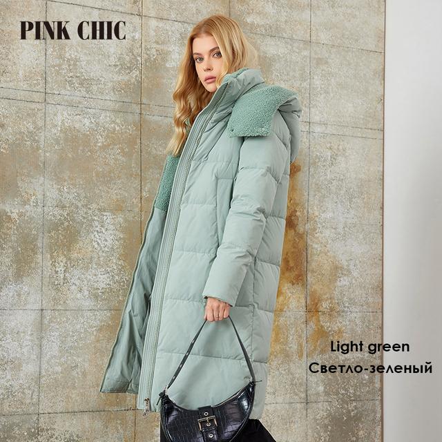 PINK CHIC 2023 New Winter Coat Women Down Jackets High Quality Fur Collar Warm Hooded Long Version Parka Female W6607