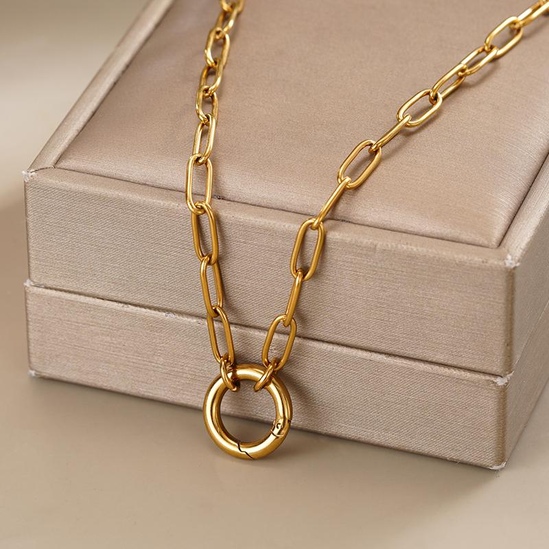 Xiaomi Huitan Women Stainless Steel Pendant Necklace Paperclip Chain Minimalist Circle Clasp for Dainty Daily Stackable Jewelry Gift