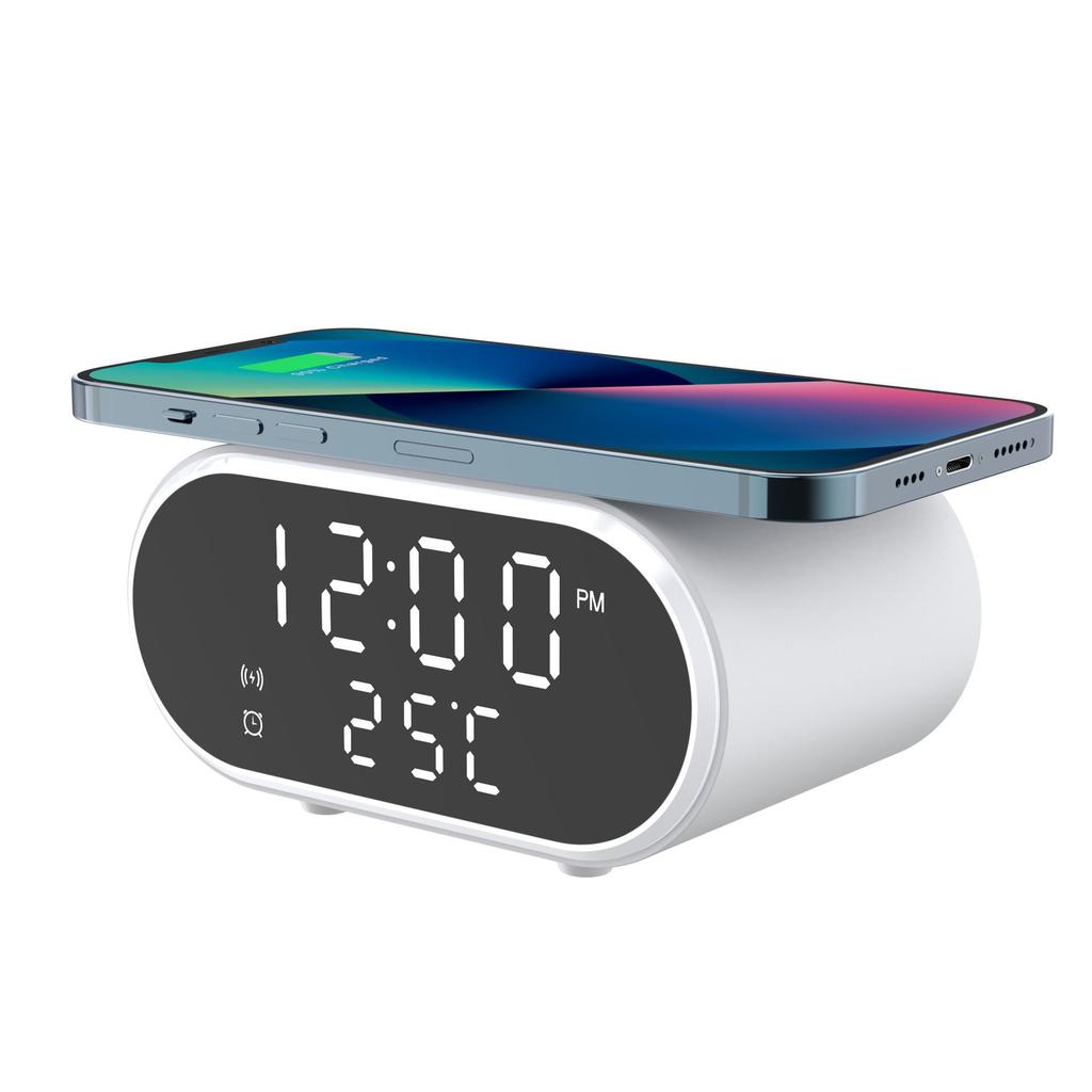 3-in-1 Wireless Charger: Desktop Clock & Thermometer for Android and Apple Devices