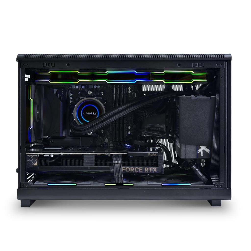 LIANLI Kompaktes PC-Gehäuse Schwarz Holzfrontplatte Seitenteil aus gehärtetem Glas Fassungsvermögen (Liter) Kompatibel mit Micro-Standard Kompatibel mit 360 mm