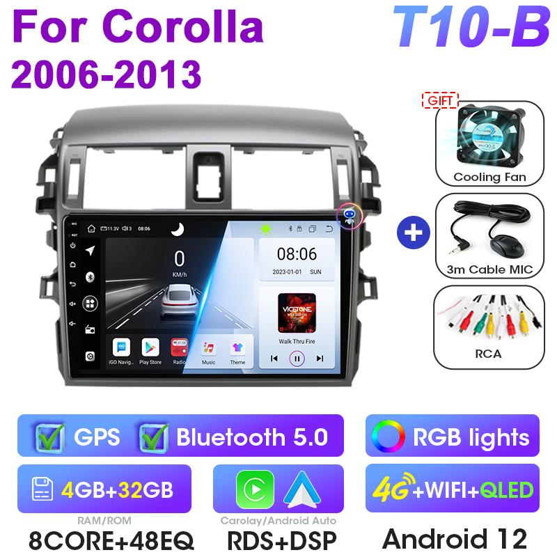 Android 12 Car Radio For Toyota Corolla E140/150 2006 - 2013 GPS Carplay Auto 2 Din Stereo Intelligent Systems Smart Autoradio