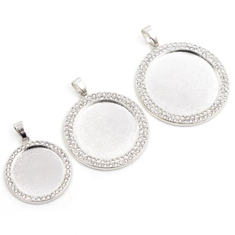 New Fashion 5pcs 20mm 25mm 30mm Inner Size Rhodium Rose Gold KC Gold Plated Rhinestone Cabochon Base Setting Charms Pendant