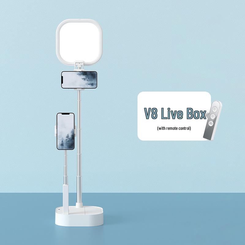 360° Rotating Dual Phone Holder with Fill Light for Live Streaming, Foldable & Portable