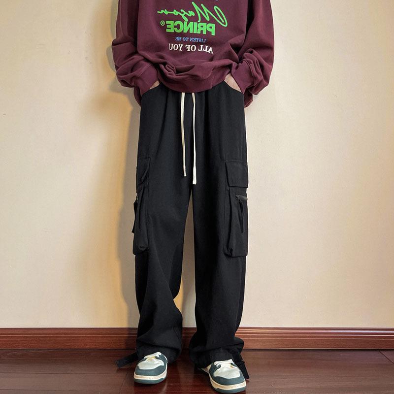 

Мужской осенний красный комбинезон в стиле хип-хоп с широкими штанинами — модные, свободные, повседневные прямые брюки. Medium чёрный