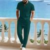 2026 Men's European & American Summer Henley T-Shirt + Drawstring Pants Set