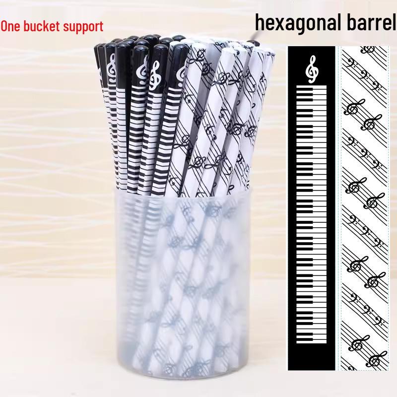 Набор карандашей для студентов с нотами и пианино - Черно-белый HB/Single Item Price gray