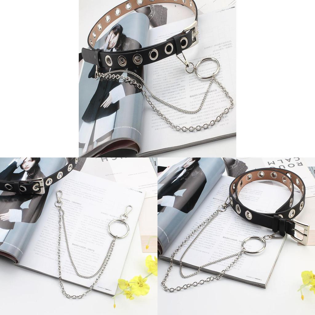 Punk Style Chain Leather Belt With Metal Buckle For Casual Men Women Fashion Accessory
