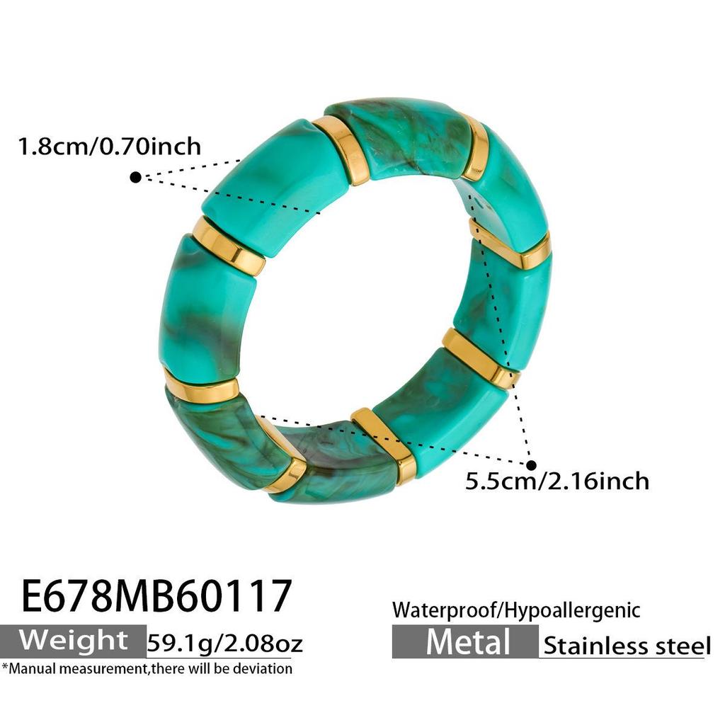 18K Gold-Plated Dopamine Resin Bracelet: European & American Light Luxury Fashion, Versatile Wide Band Elastic Design.