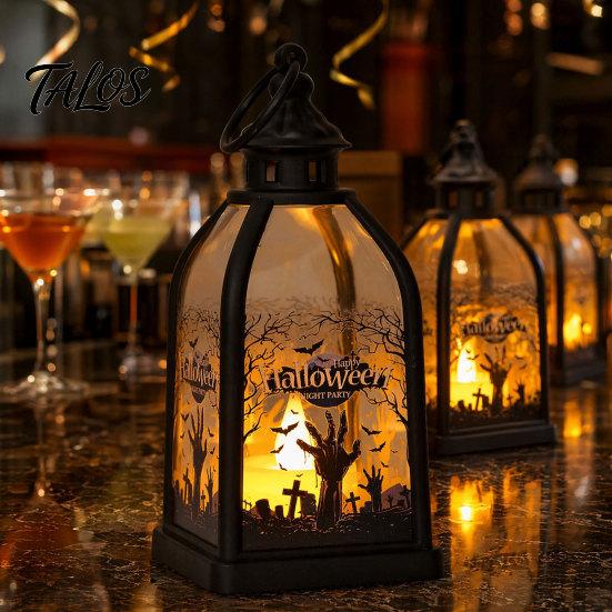 Halloween Candle Lantern, Decorative Spooky Witch Skeleton Pumpkin Tabletop Light for Haunted House, Front Porch, Gothic Home Party Decor