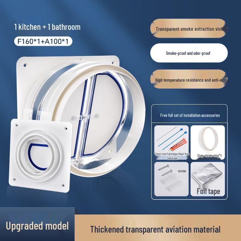 Universal Submersible Range Hood and Bathroom Flue Check Valve for Smoke Prevention