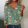 Women's Cute Sweatshirt Knitted Fashion Casual V-neck Long-sleeved  Cozy Print Top