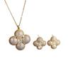 Elegant Four Leaf Clover Zircon Necklace Earring Set Women Gold Tone Fine Jewelry Wedding Bridal Accessory
