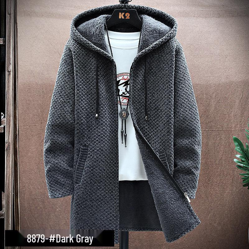 Men s Hooded Cardigan Sweater: Zipper, Velvet Lined, Casual Knitwear for Autumn/Winter XL