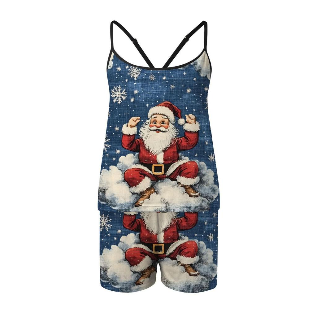 2024 Women's Christmas Print Sleeveless Top & Shorts Pajama Set