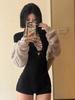 Women's Petite Black Long-Sleeve Bodysuit - Slimming & Sexy Autumn Wear