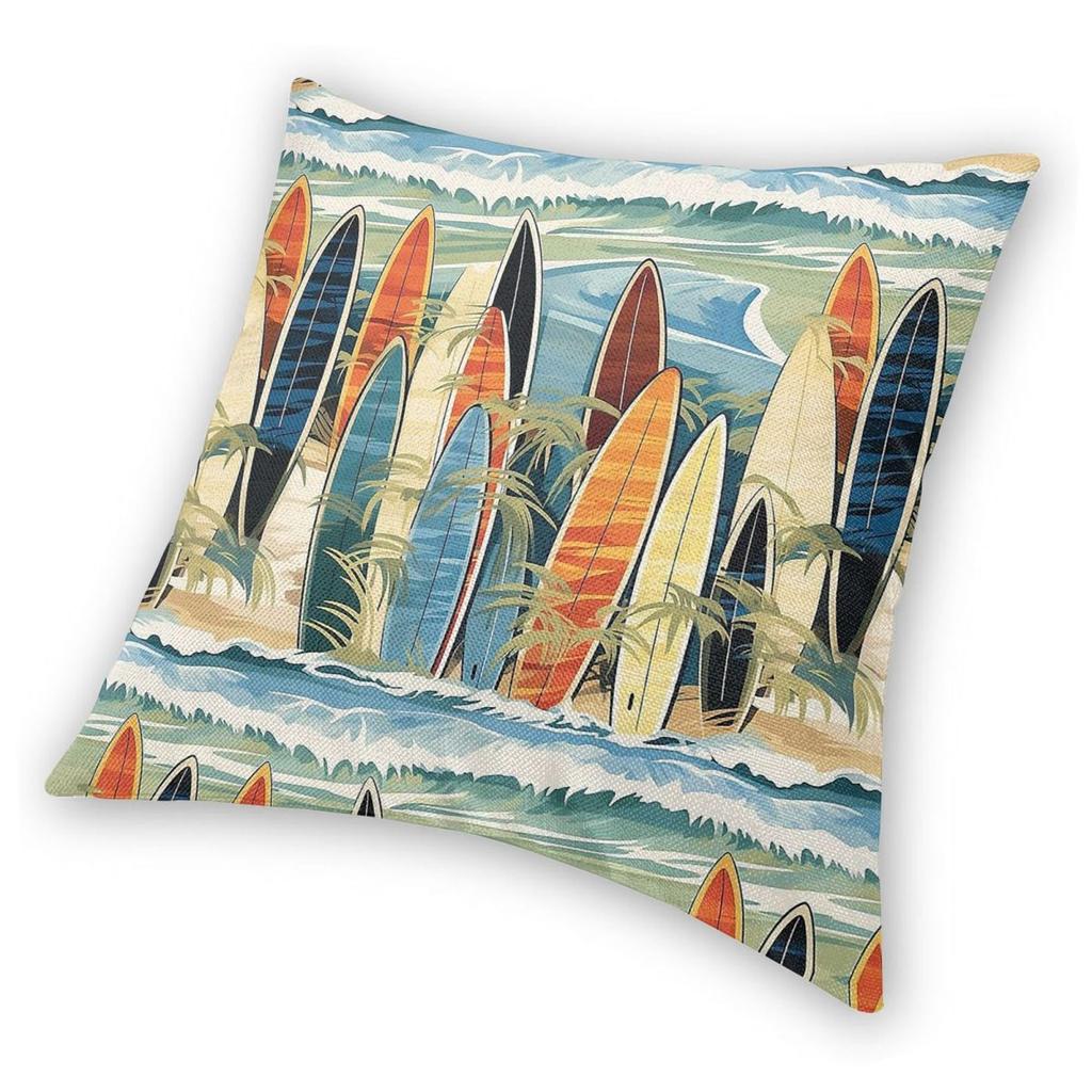 Surf Board On The Beach Square Pillowcase Polyester Linen Velvet Printed Zip Decorative Pillow Case Sofa Cushion Cover 18"