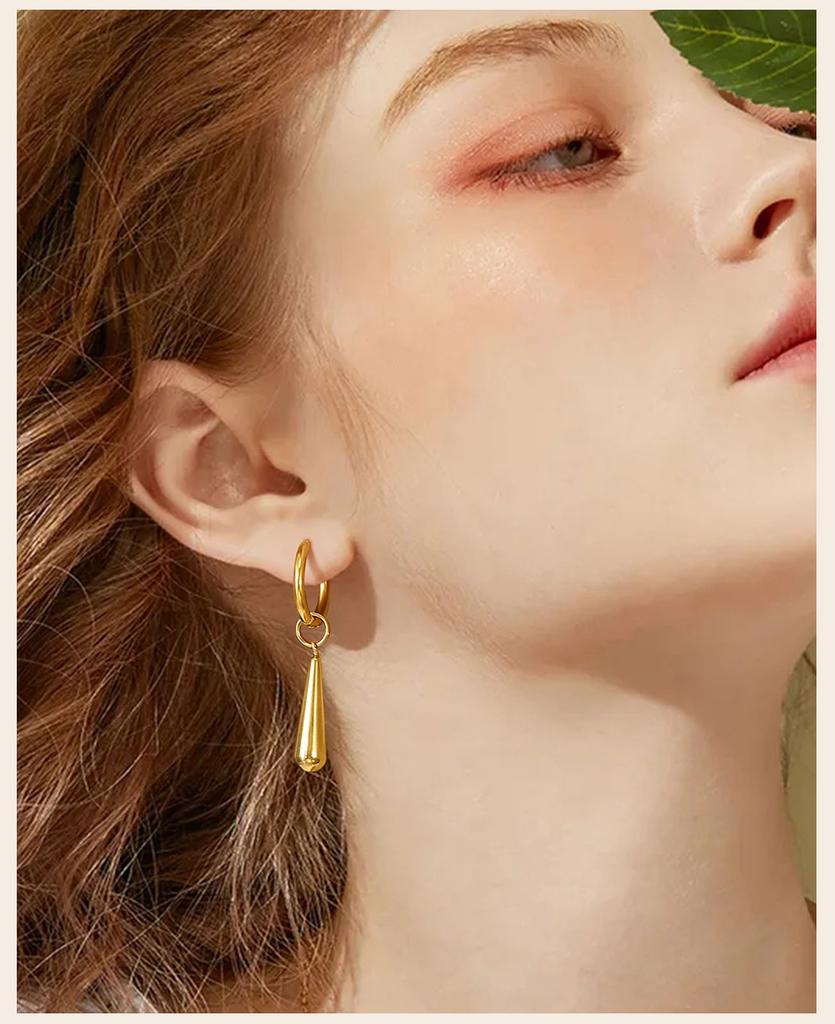 Long Water Drop Dangle Huggie Hoop Earrings for Women, Stainless Steel Teardrop Earrings Non Tarnish