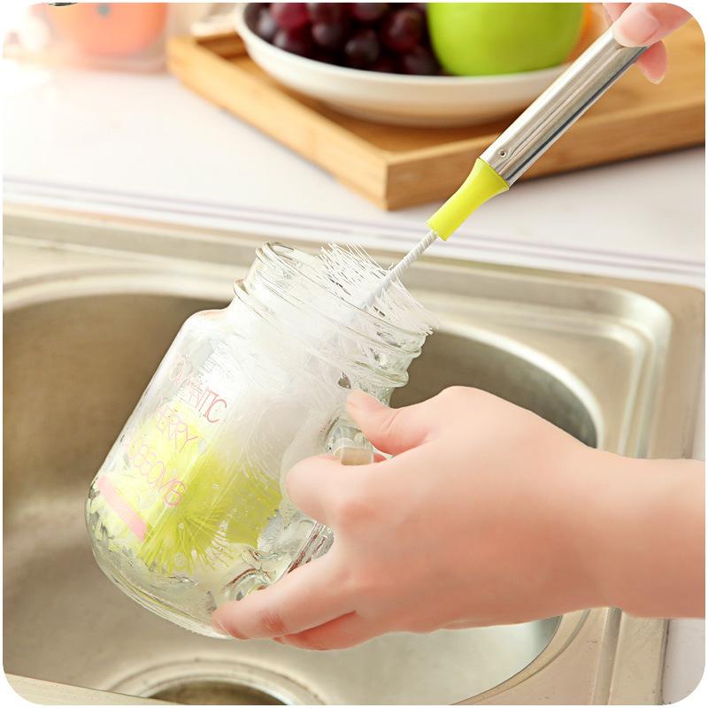 Long-Handled Bendable Cup Brush with Nylon Bristles and Stainless Steel Handle