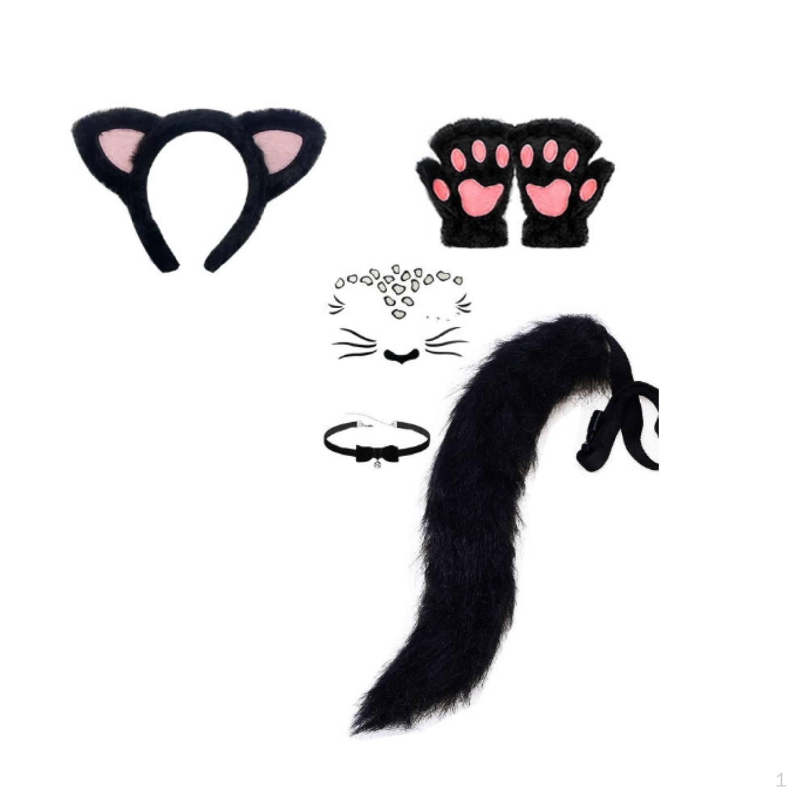 Cat Ears and Tail Set Customizable Fit Animal Cosplay Accessories Lightweight Furry Headband