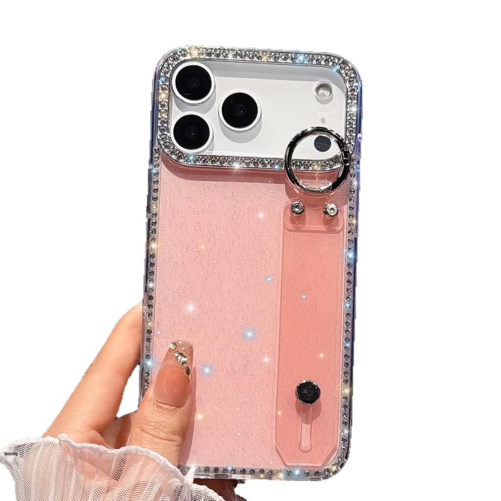 Luxury Rhinestone Phone Case with Wrist Strap for Apple 15 Pro Max and 17 Air