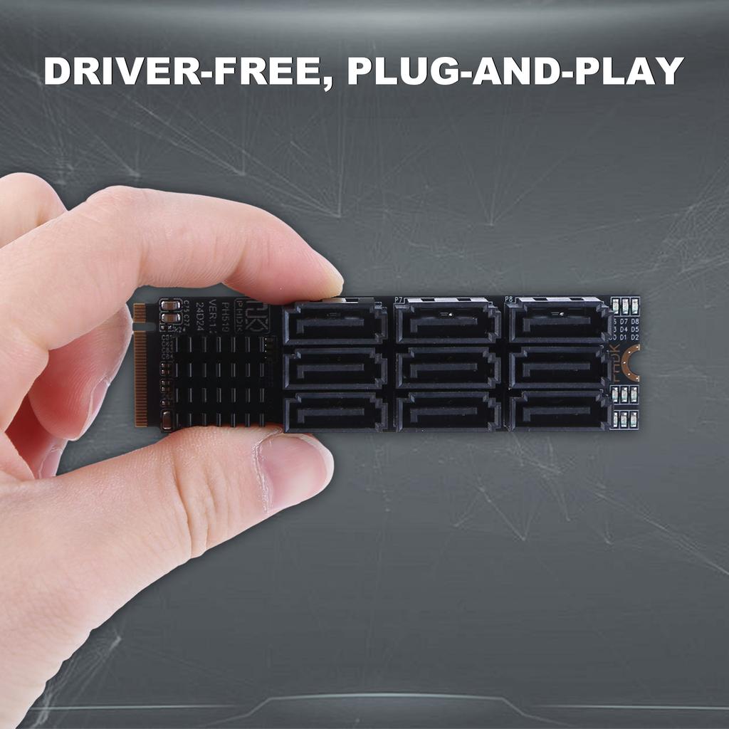 M.2 M KEY Nvme To 9 Ports SATA 3.0 Adapter 6Gbps M.2 To SATA 9-Port Expansion Card PCIE 3.0 X2 Hard Disk Capacity for Desktop PC