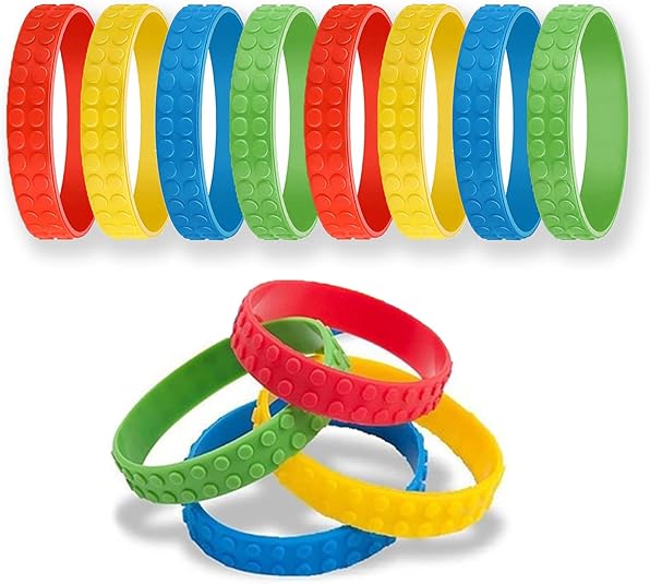Pulseras de Bloques de Construcción 14/28 Piezas Recuerdos de Fiesta Infantil Pulseras de Goma Elásticas de Colores para Niños y Niñas - Divertidos Regalos de Fiesta de Cumpleaños