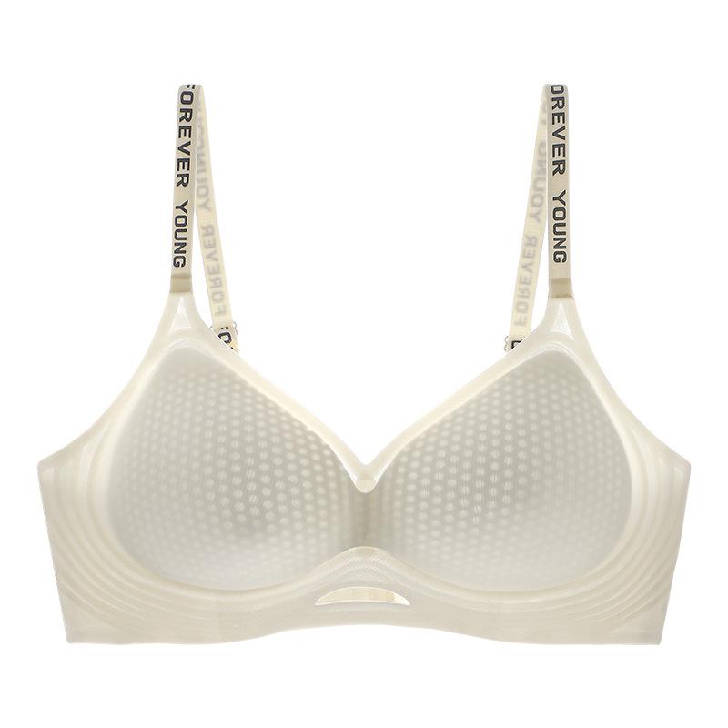 Thin Ice Silk Seamless Lingerie Women's Gathering Bra Thin Letter Shoulder Strap Breathable Bra Push Up Bra