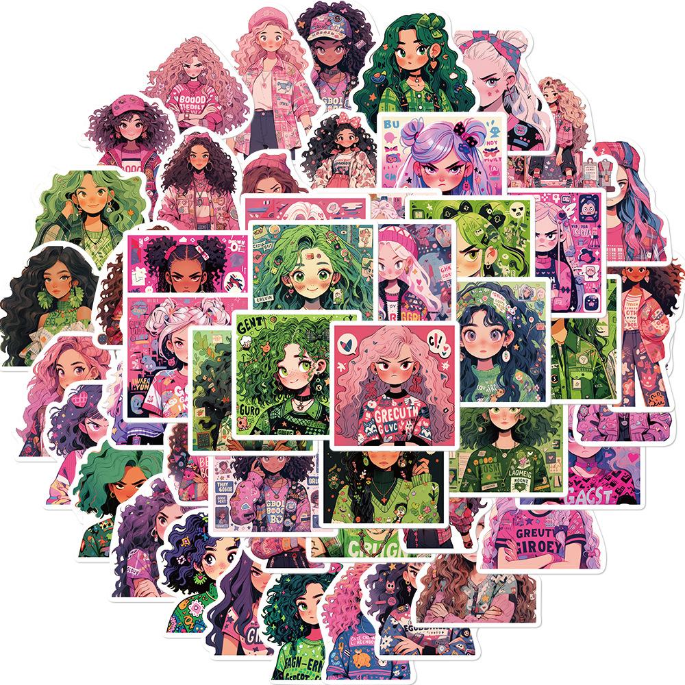 

50 Мультяшных Стикеров Граффити Девушка Дофамин Персонализированные Декоративные Гитара Ноутбук Чемодан DIY Водонепроницаемые Стикеры