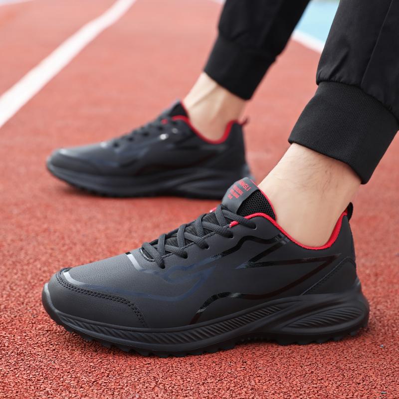 PU Leather Running Shoes Men's Casual Sneakers Fitness Trainers Waterproof Sports Shoes Soft Sole Sneakers