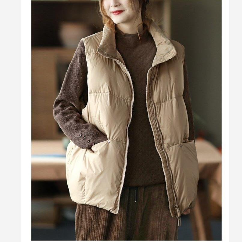 Solid Color Stand-up Collar Down Cotton Vest Vest Loose Warmth Plus Cotton Waistcoat Sleeveless Waistcoat Ladies