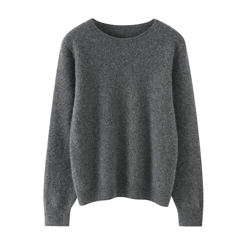 Women's 100% Cashmere Round Neck Pullover - Stylish Solid Color Knit Sweater