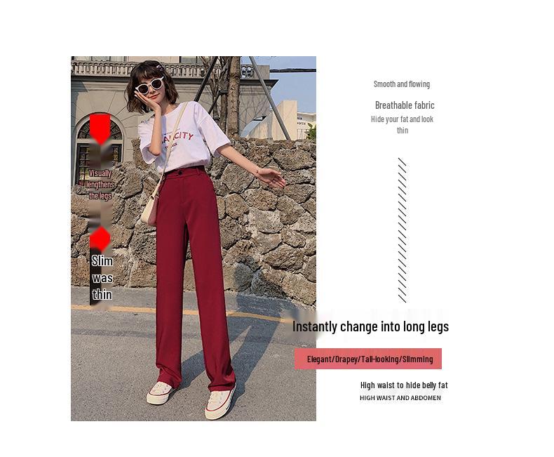 Women's High Waist Wide Leg Ice Silk Trousers - Slimming, Casual, Black, Floor-Length
