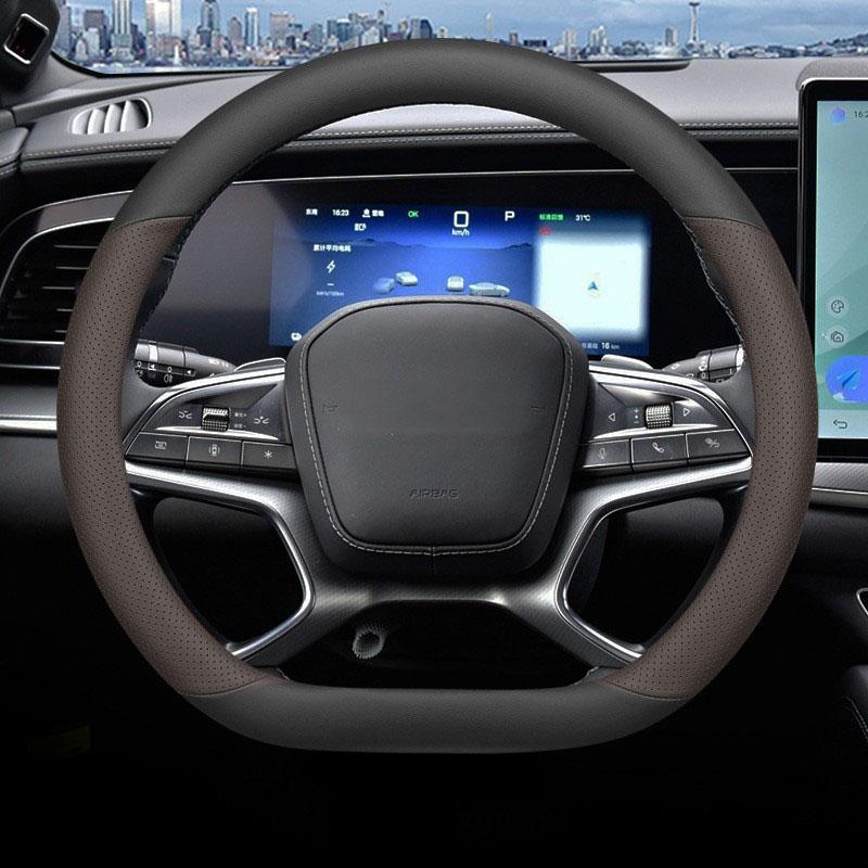 

Для BYD Sealion 7 2024 2025 Шкіряна Повітропроникна Нековзна Накладка на Кермо Автомобіля Аксесуари для Керма чорний коричневого кольору