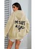 European Size Women's Casual Pocket Hoodie with 'I'm Just a Girl' Print for Autumn/Winter