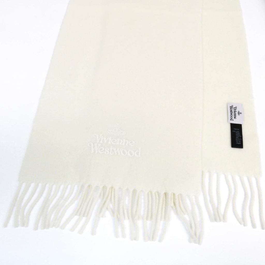 Vivienne Westwood Vwm1621 White Scarf with Orb and Logo Unisex Embroidery, [Used]