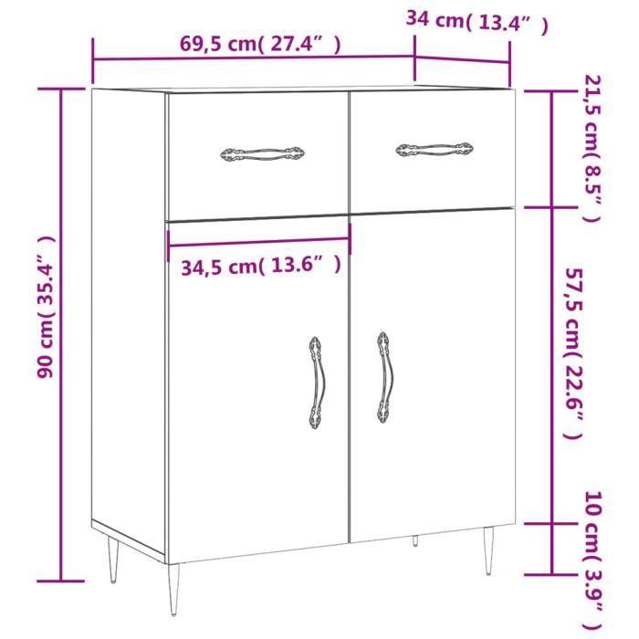 VidaXL Buffet Blanc brillant 69,5x34x90 cm Bois d'ingénierie 827958