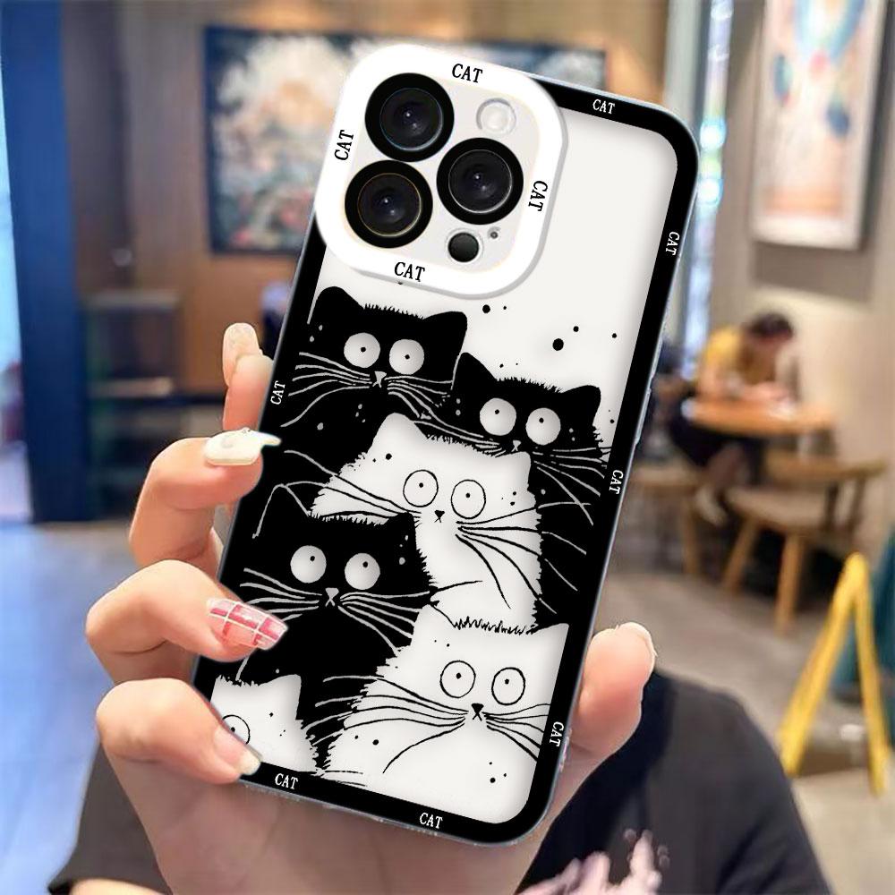 

Funny Black Cartoon Cat Cover Clear Phone Case For OPPO RENO 15 15F 14 14F 13 13F 12 12F 11 11F 10 8 8Z 8T 7 7Z 6Z 5 Case Shell OPPORENO11PRO